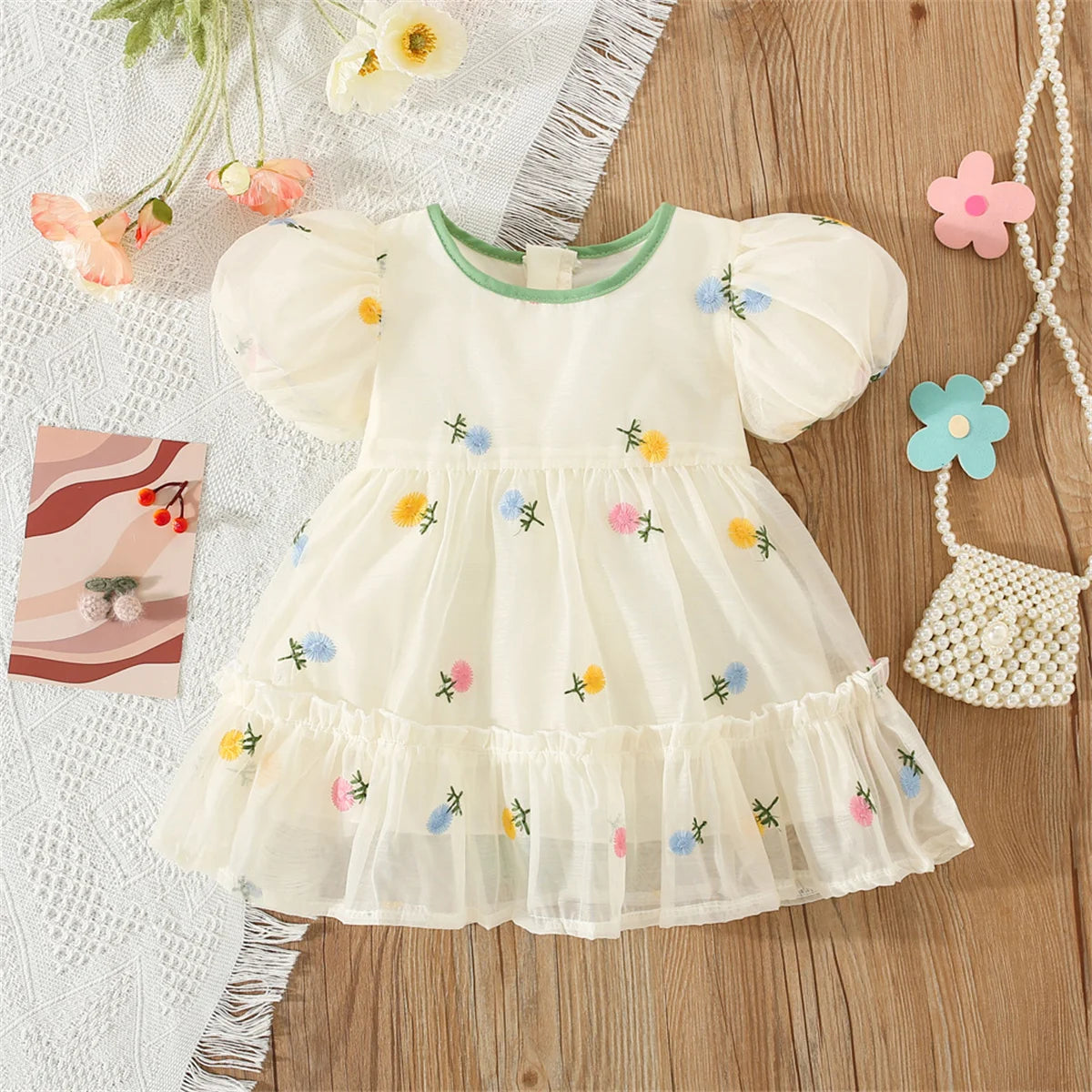 Princess Flower Embroidery Short Sleeve Dress