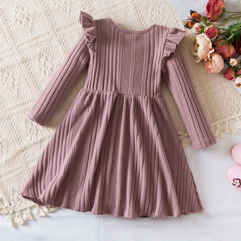 Rib Knit Long Sleeve Princess Dress - Warm Winter Sweater Dress