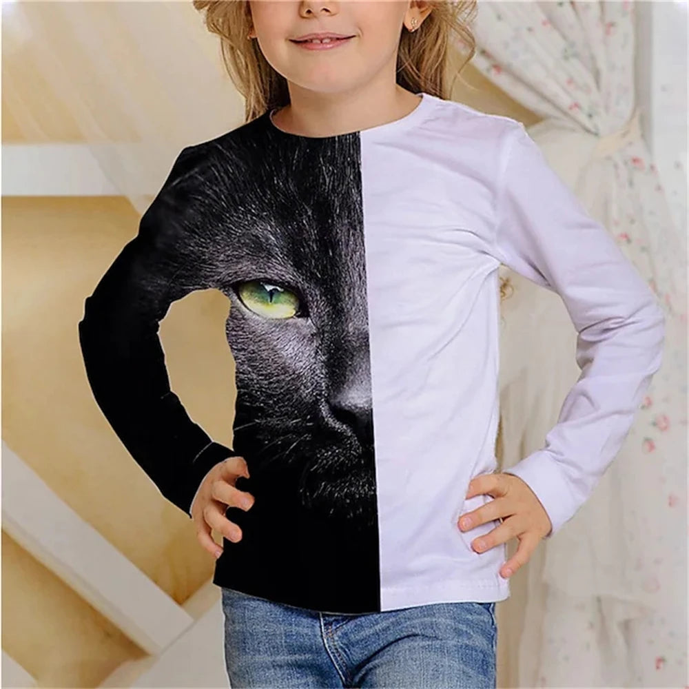 Unisex Kids' Tee: 3D Cat Print Fun