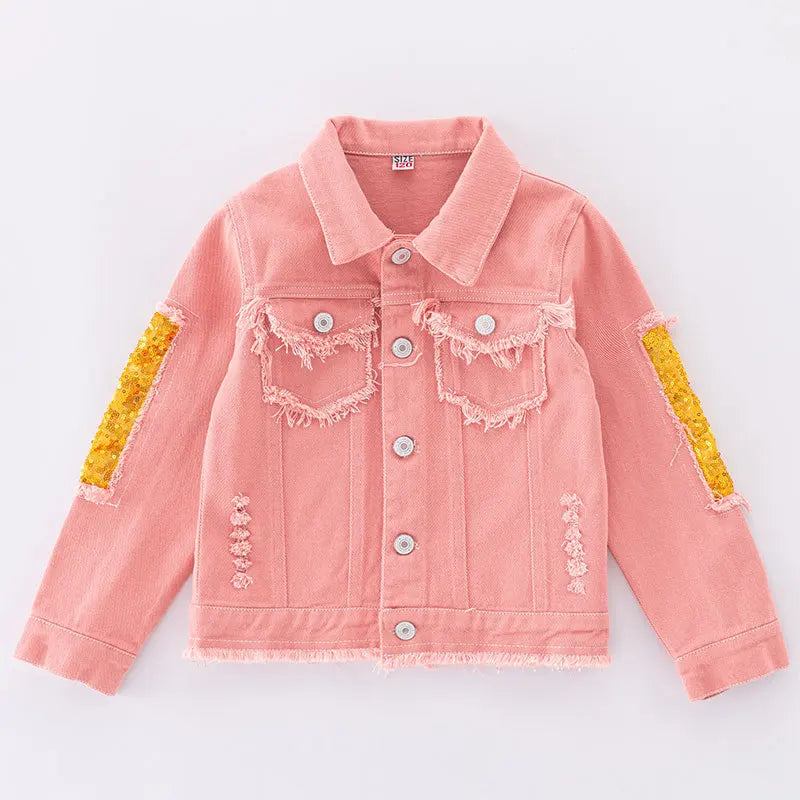 Girls Turn-down Collar Denim Jacket