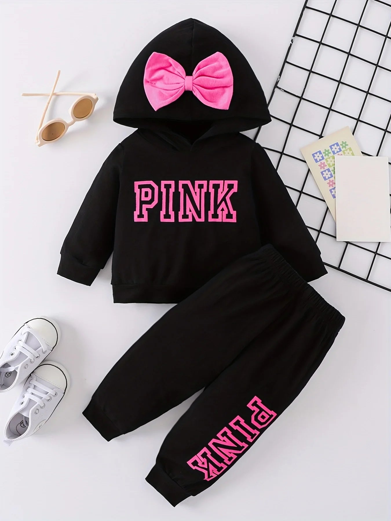 Cute Bow 2PCs Set: Hooded Top & Pant