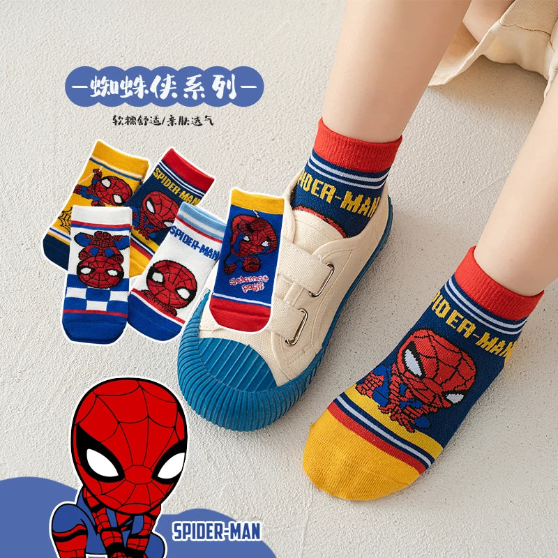 5 Pairs Children Socks Spiderman Anime Kids Boys Short Sock Iron Man Captain America Cartoon Baby Summer Spring Mesh Socks 1-12Y