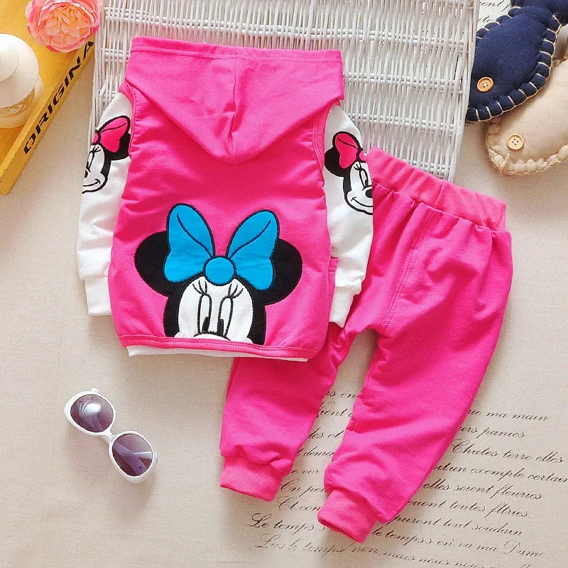 Minnie Mickey 3Pcs Clothing Set – Hooded Jacket, Vest, and Pants