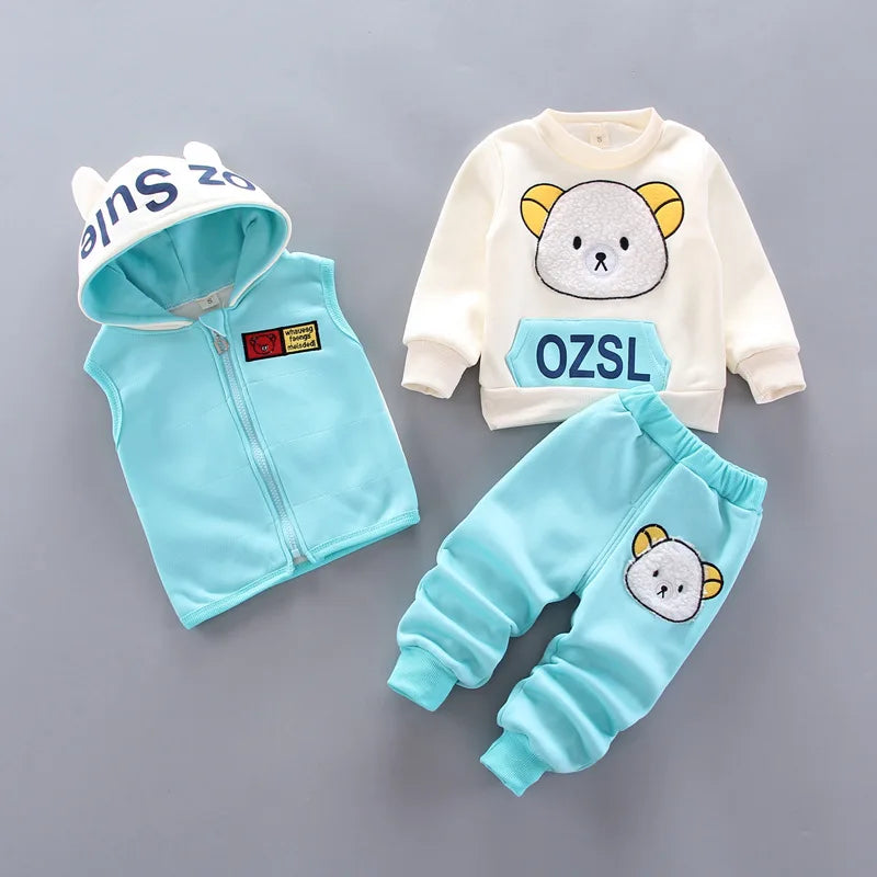 3 PCs Warm Tracksuit Set: Hooded Vest + Pants + Sweatshirt