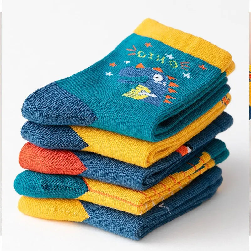 5 Pairs Kids' Cotton Socks: Breathable, Sweat-Absorbing (Autumn/Winter)