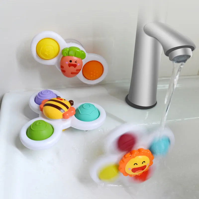 3Pcs Suction Cups Spinning Top Toy For Baby Game Infant Teether Relief Stress Educational Rotating Rattle Bath Toys For Children