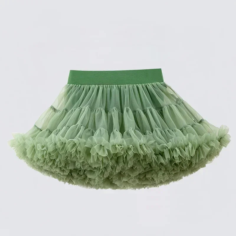 Girls Fluffy Chiffon Solid Color Pettiskirt