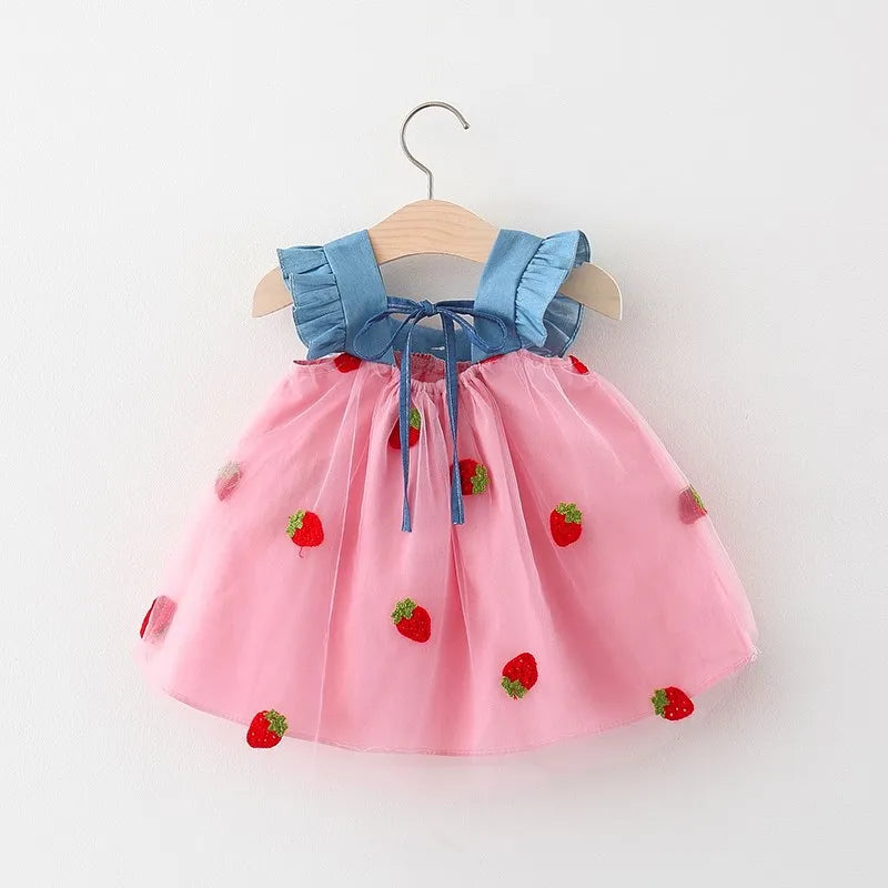 Adorable Princess: Denim Dress with Mesh Splices