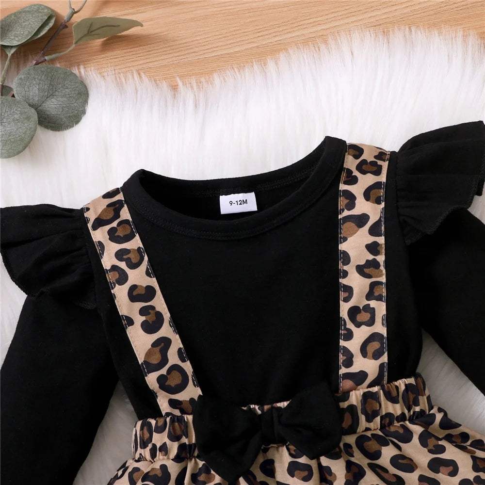 Newborn Baby Girl Leopard Print Romper Long Sleeve Dress