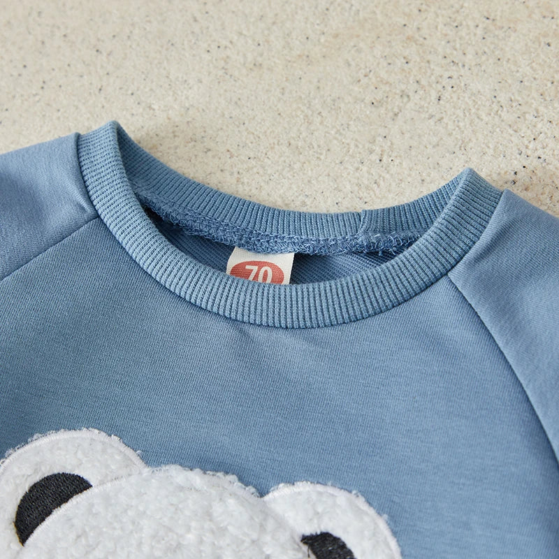 2PCs Bear Embroidery Pullover Top & Bottom