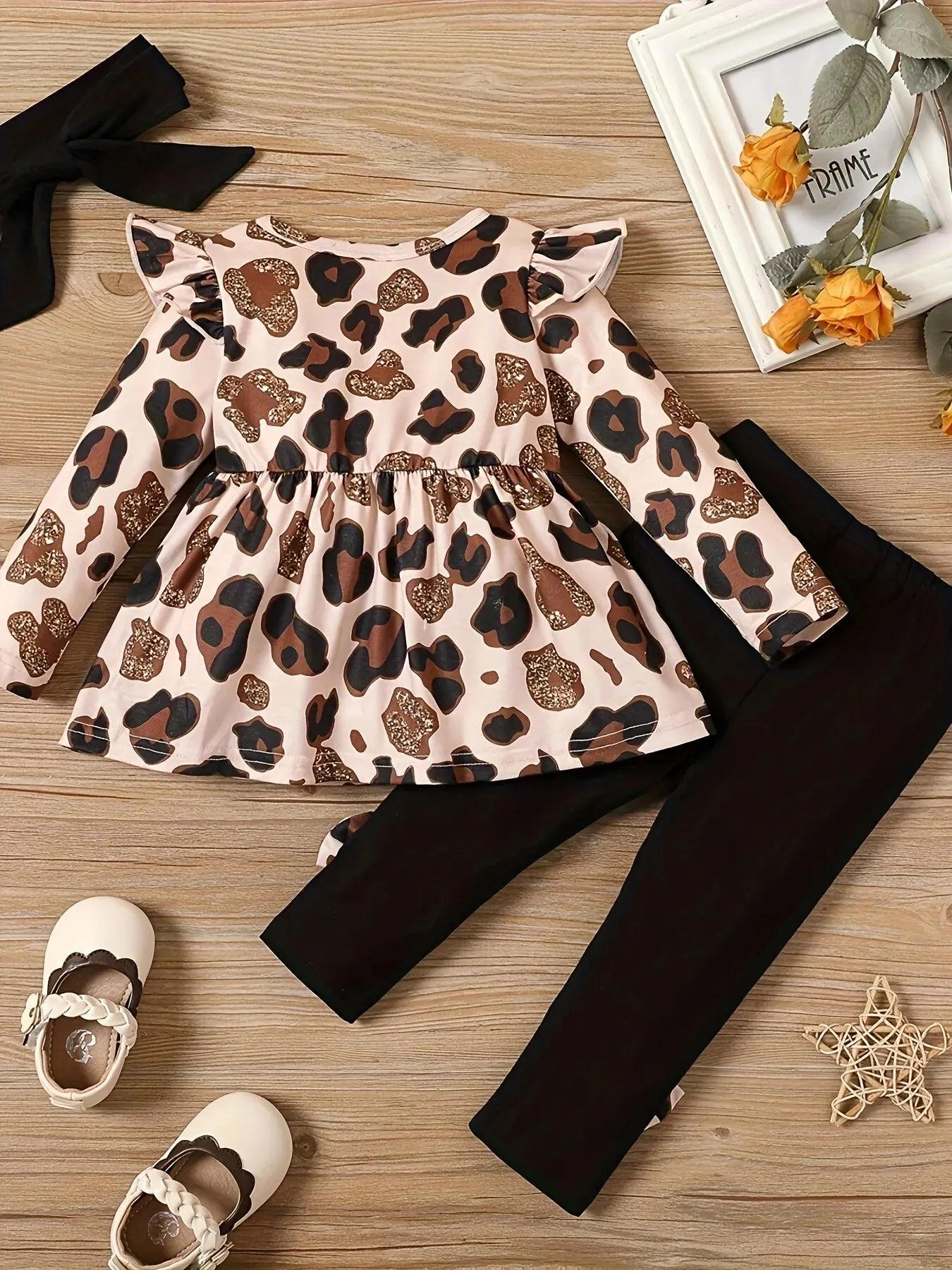 3PCs Leopard Print Set: Pant + Top + Bow