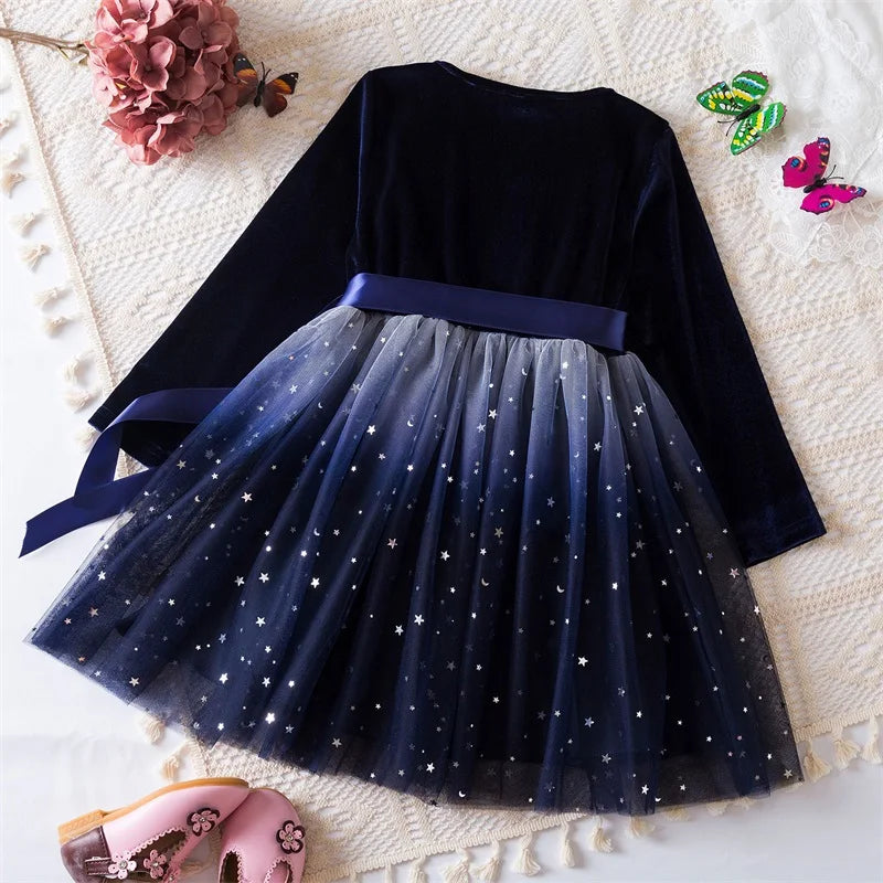 Long Sleeve Sequin Princess Mesh Dress