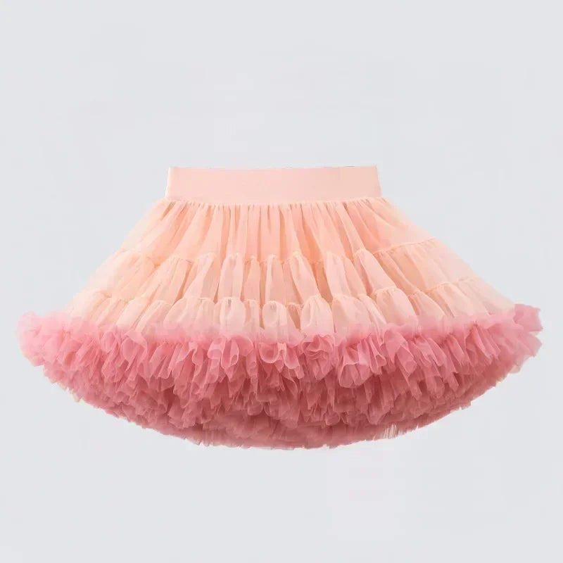 Girls Fluffy Chiffon Solid Color Pettiskirt