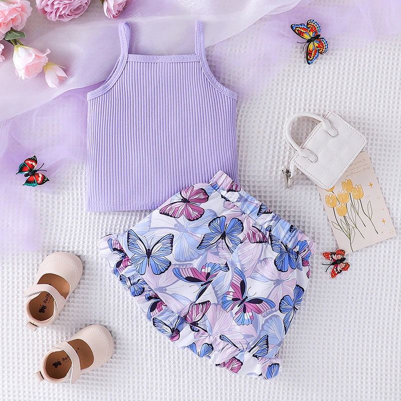 Kids' Purple Vest & Shorts Set: Toddler Clothes (Butterfly Design)