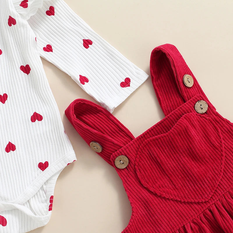 Valentine's Day Outfit for Babies Heart Romper & Corduroy Skirt