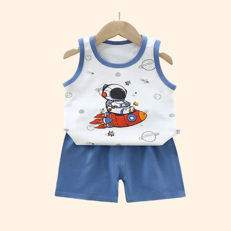 Kids' Summer 2PCs Set: Sleeveless Vest & Short