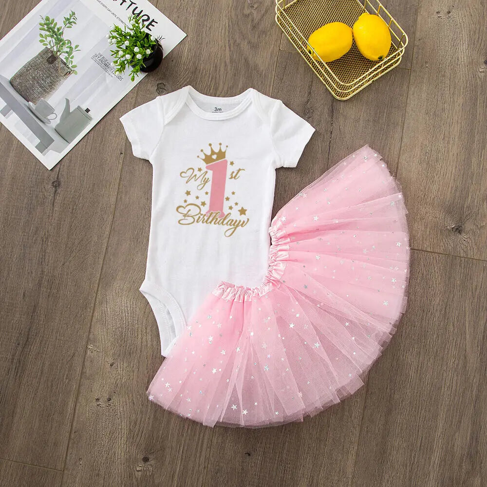 Baby Girl Birthday Party Dress Pink Tutu Cake Dresses