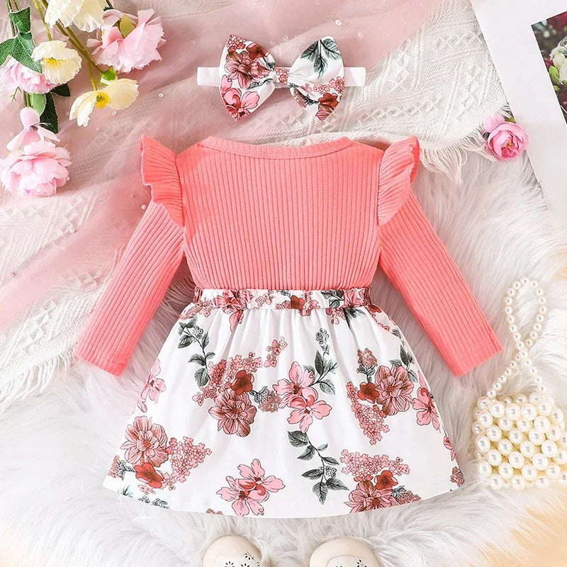 Dress For Kids 3 Months - 3 Years old Birthday Korean Style Long Sleeve Cute Floral Princess Formal Dresses Ootd For Baby Girl