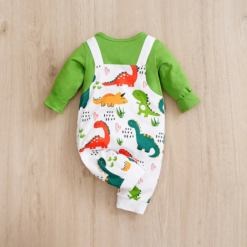 Cartoon Dinosaur Printed Cotton Baby Bodysuit