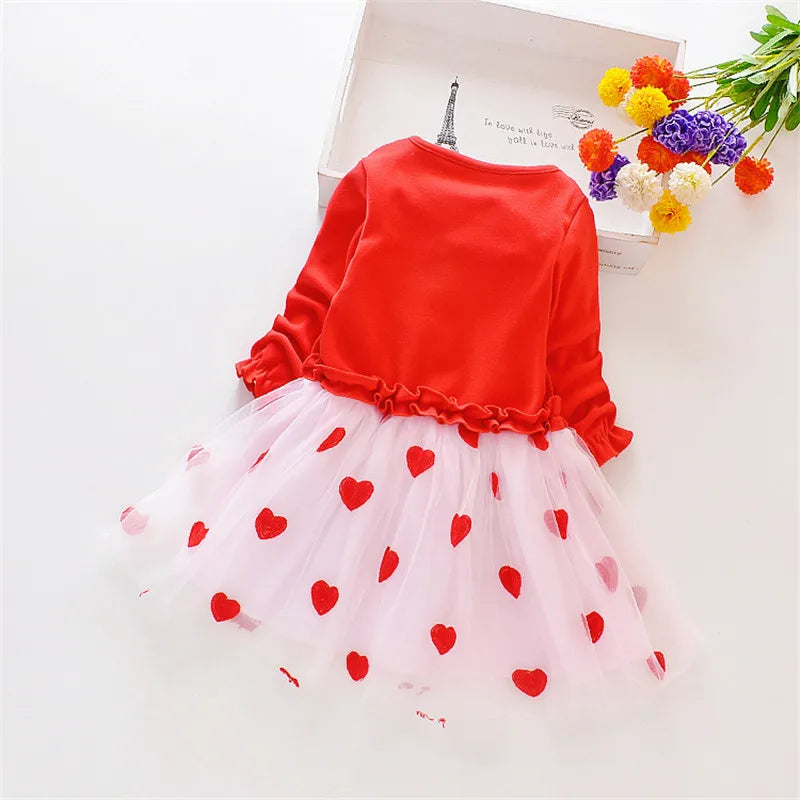 Heart Pattern Dress with Tulle Skirt