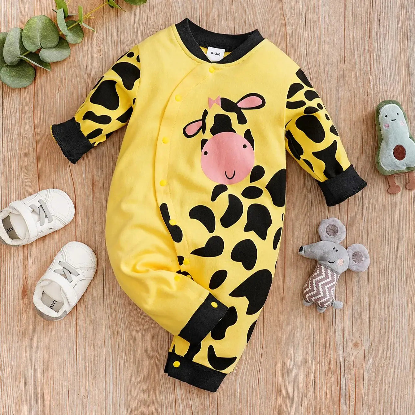 Cotton Cow Baby Romper - Long Sleeve Unisex Bodysuit