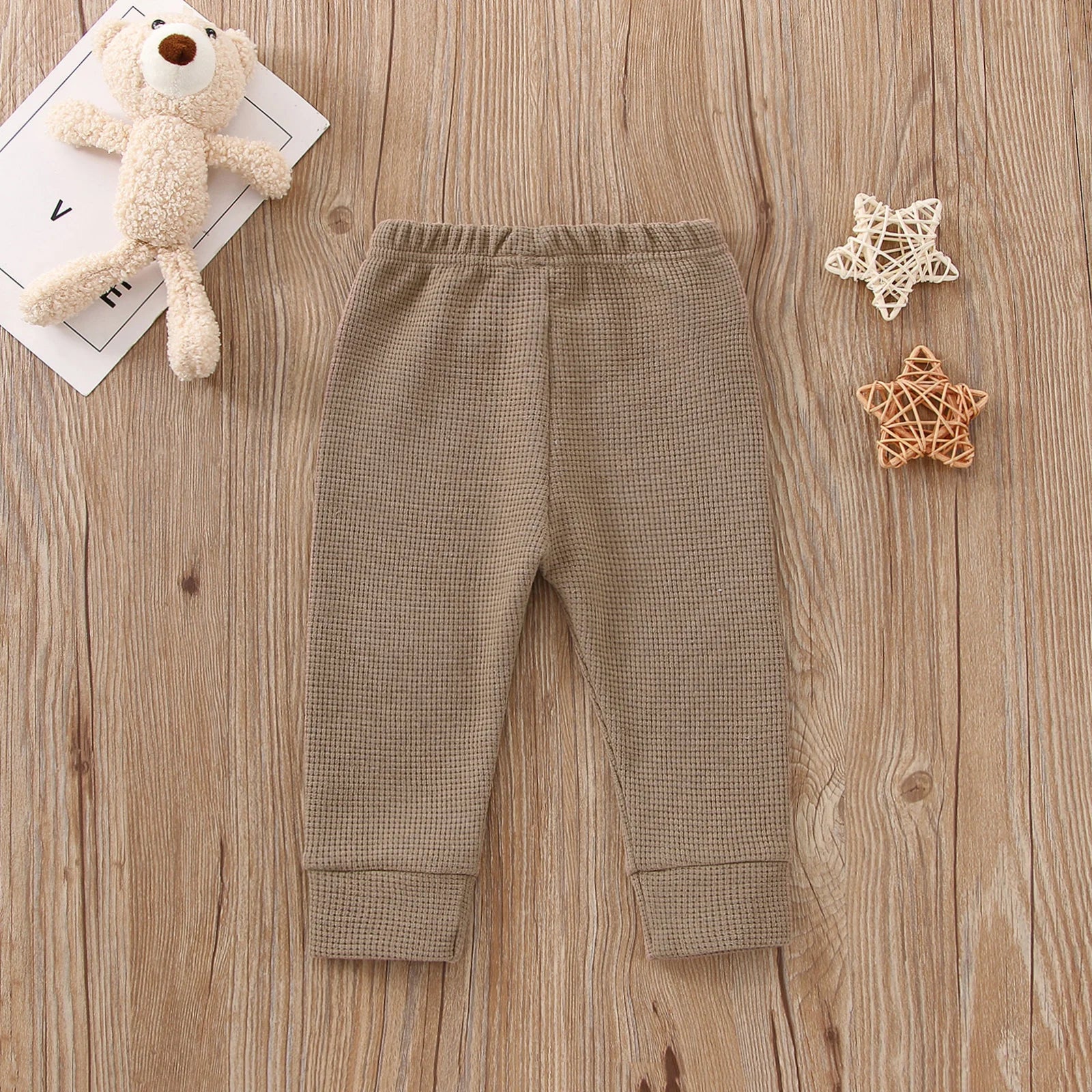 Cartoon Bear Applique Elastic Waist Trousers