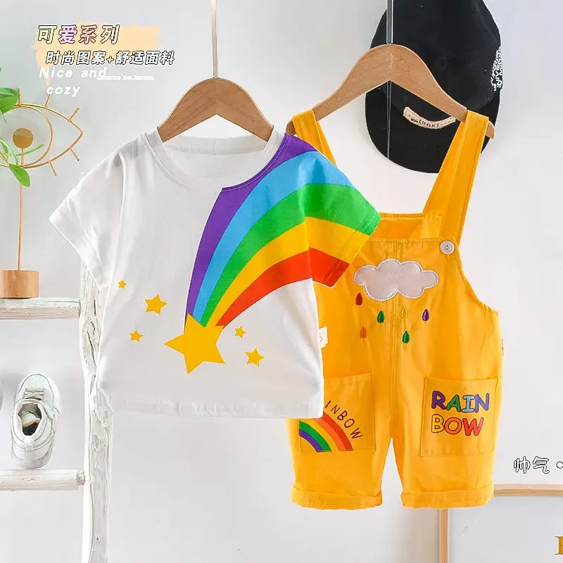 Rainbow Printed Pure Cotton 2pcs Casual Sport Suit