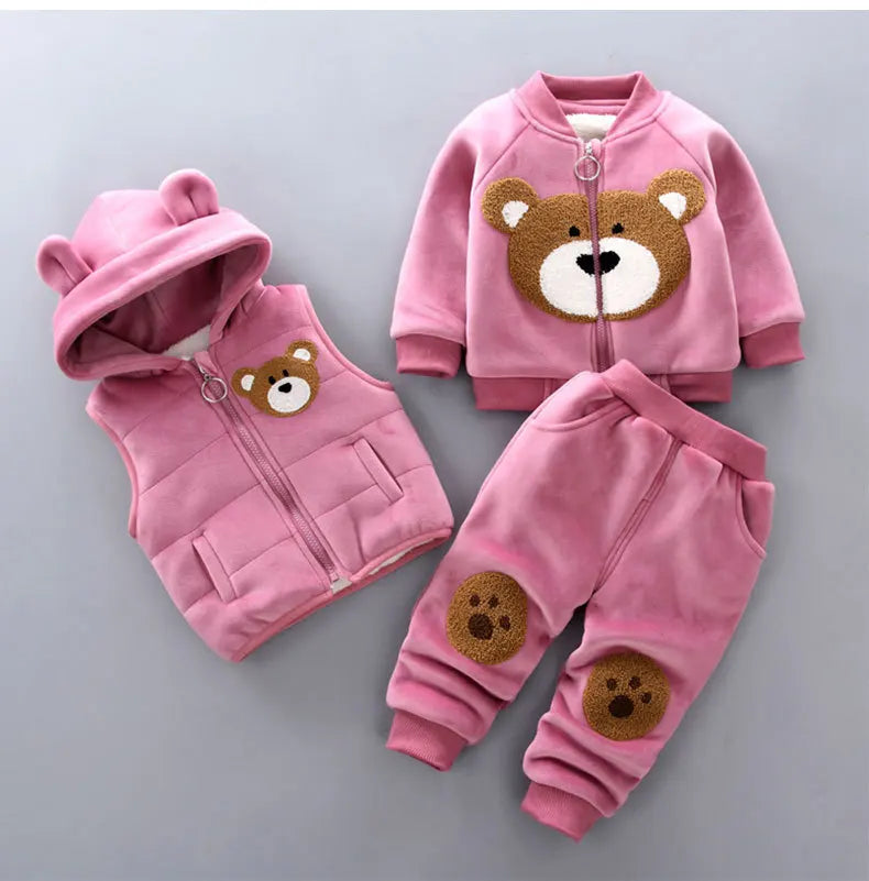 3 PCs Warm Tracksuit Set: Hooded Vest + Pants + Sweatshirt