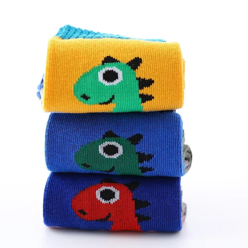 5 Pairs Cartoon Dinosaur Cotton Socks – Kids Crew Socks