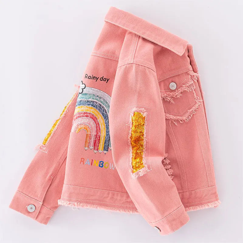 Girls Turn-down Collar Denim Jacket