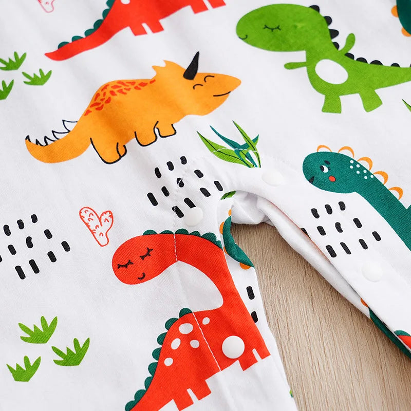 Cartoon Dinosaur Printed Cotton Baby Bodysuit