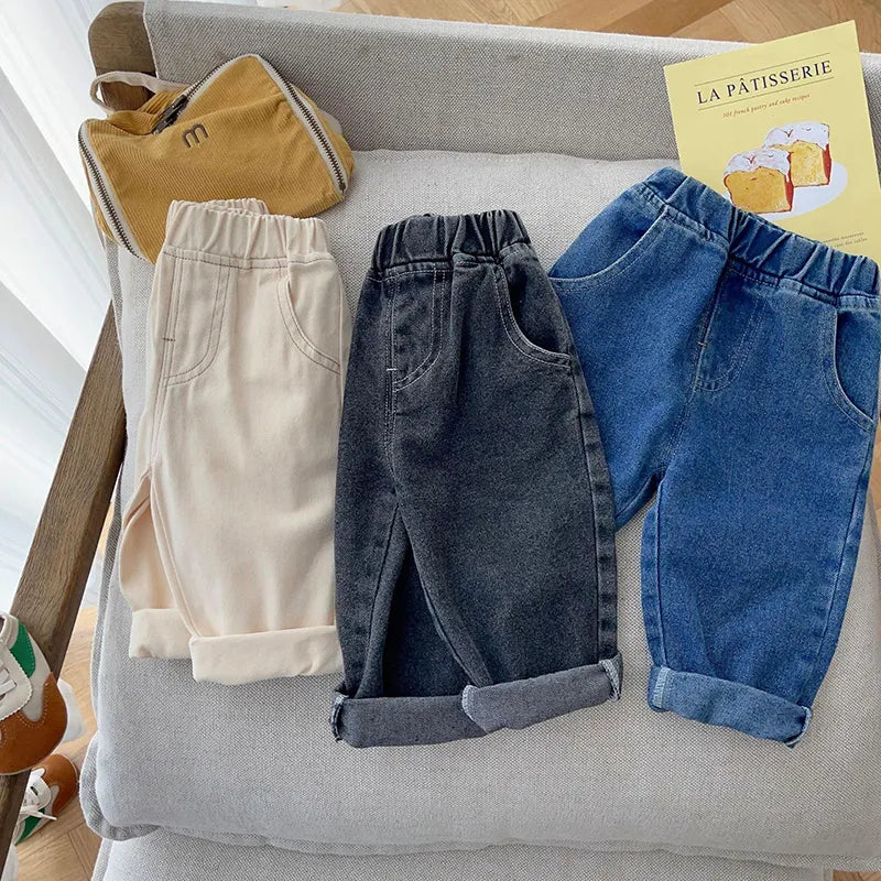 MILANCEL Solid Baby Jeans Casual Denim Pants for Boys, Fashion Trousers for Girls