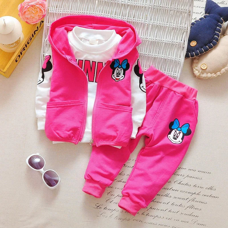 Minnie Mickey 3Pcs Clothing Set – Hooded Jacket, Vest, and Pants