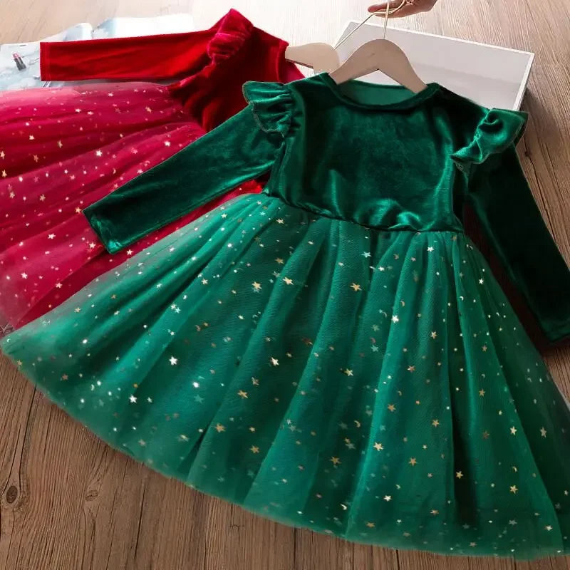 Long Sleeve Sequin Princess Mesh Dress