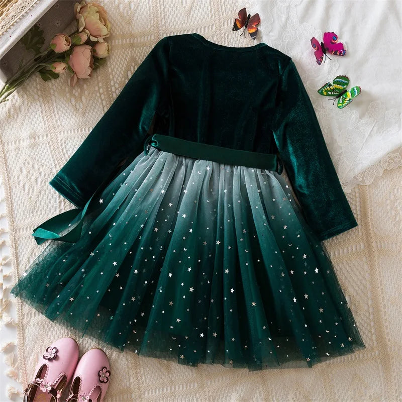 Long Sleeve Sequin Princess Mesh Dress