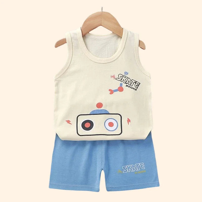 Kids' Summer 2PCs Set: Sleeveless Vest & Short