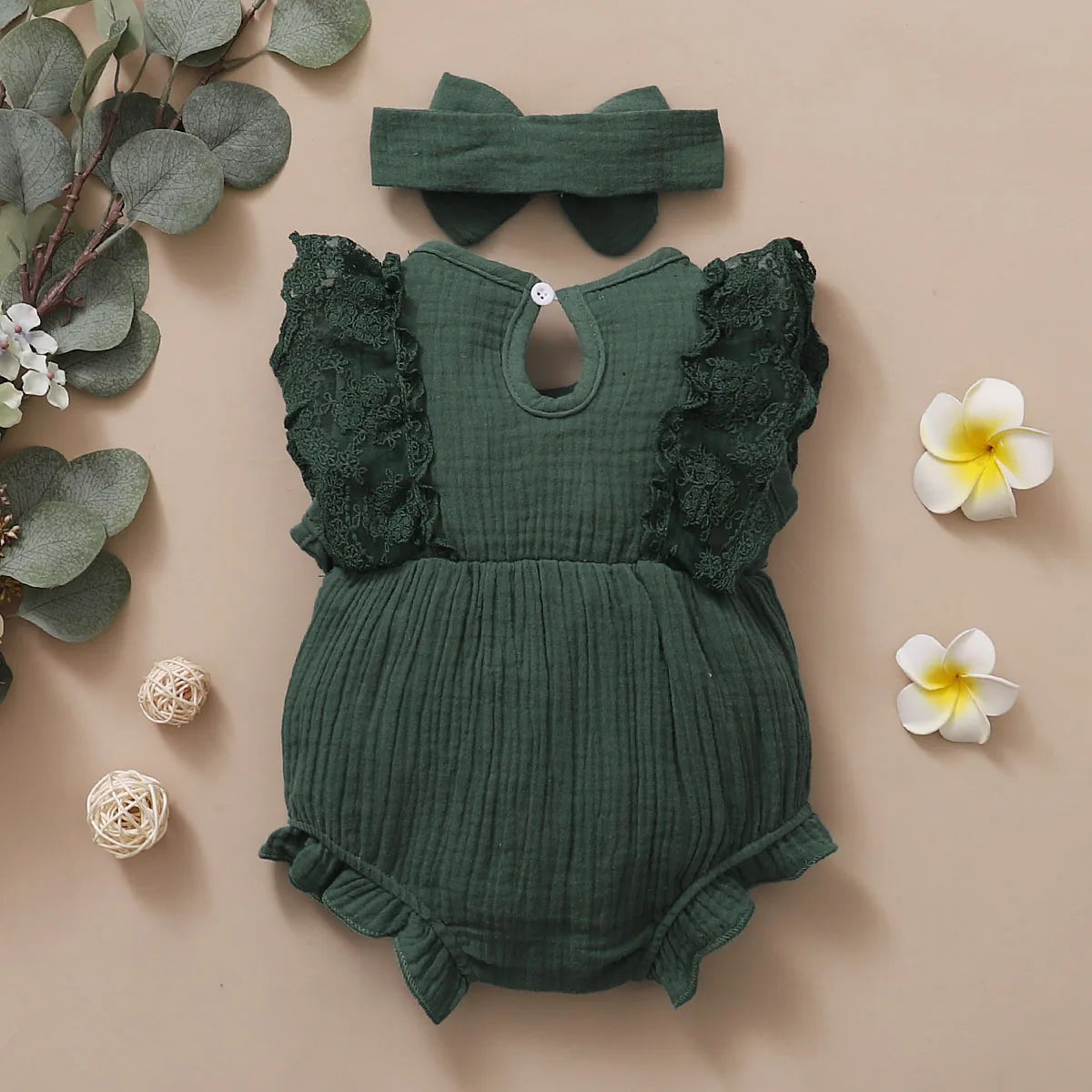 Baby Girl Romper with Lace Flared Sleeves (0-18 Months)