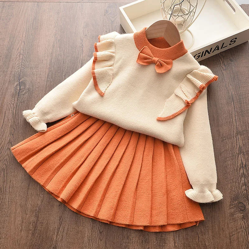 2PCs Winter Princess Knitted Top & Skirt Set