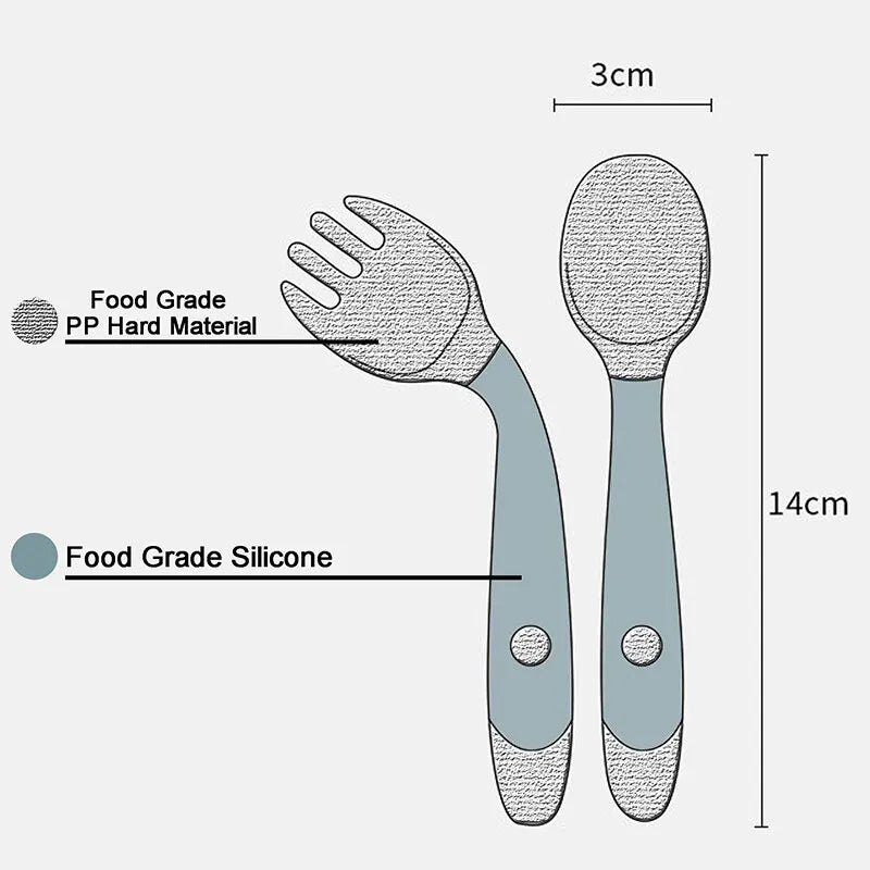 Green BPA-Free Toddler's Learning Utensil Set: Soft Silicone Twist Fork and Spoon