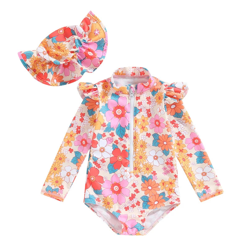 Baby Girls Floral Print Long Sleeve Beachwear