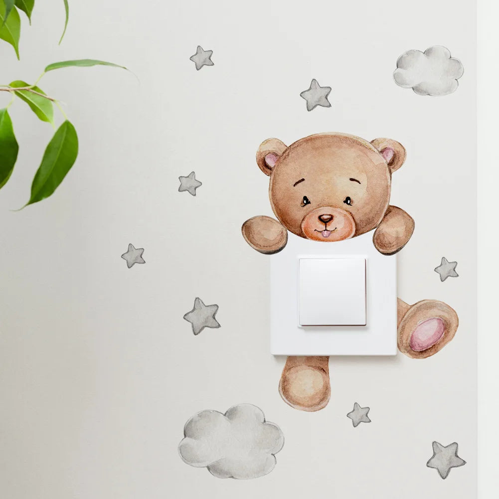 Cute Bear & Star Switch Stickers Kid's Room Fun