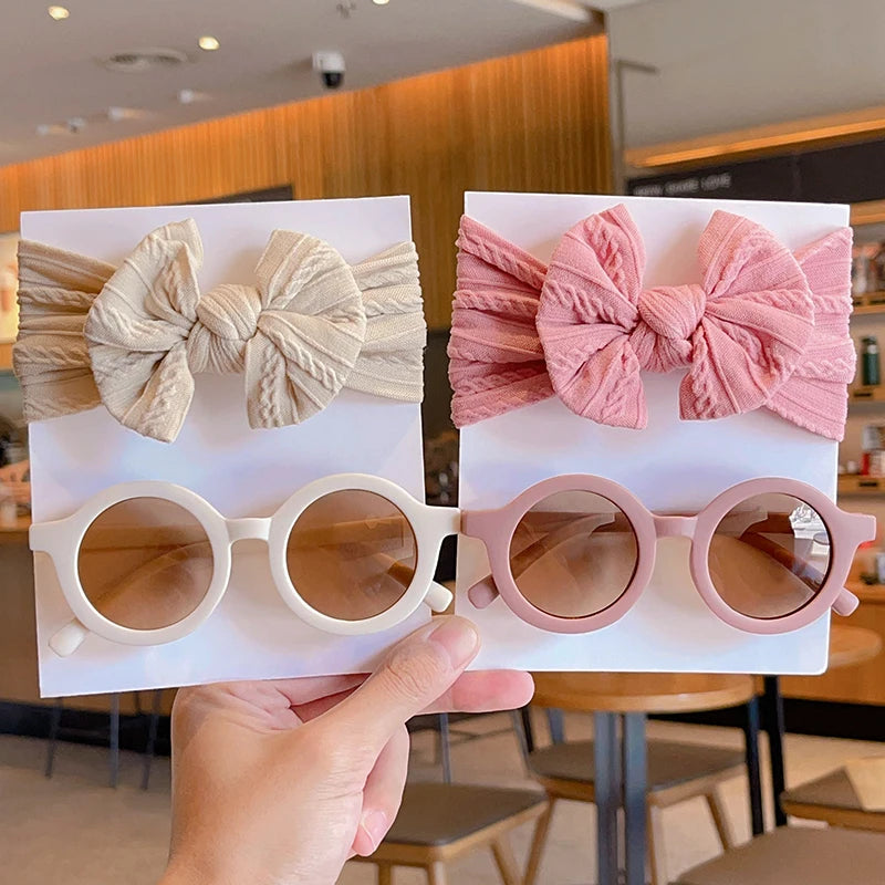 2-Piece Baby Girl Bowknot Headband & Round Sunglasses Set