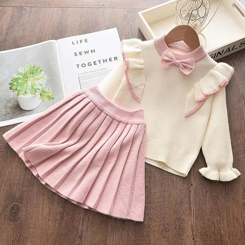 2PCs Winter Princess Knitted Top & Skirt Set