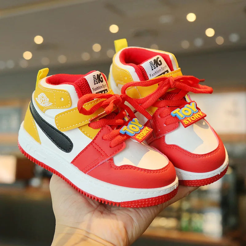 Children's sports shoes 2023 spring boys' leisure board shoes high top non-slip girls' basketball shoes soft soled baby shoes