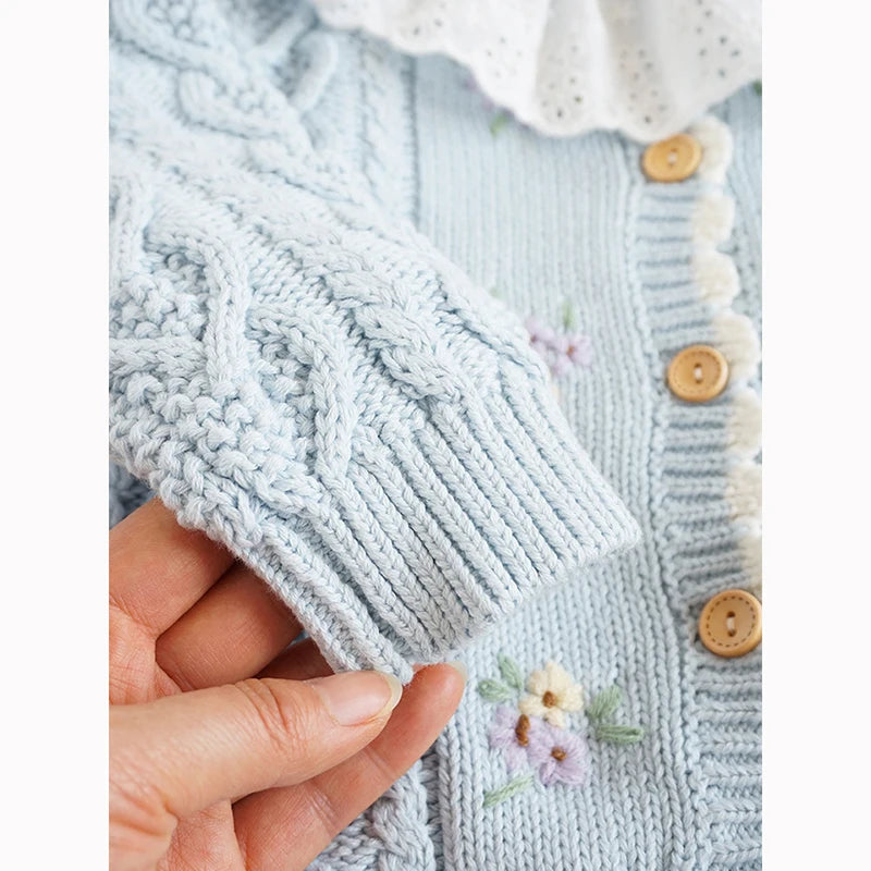 Baby Girls Flower Embroidery Knitted Cardigan