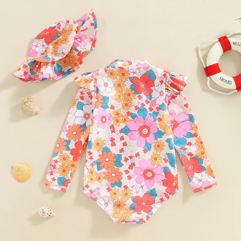 Baby Girls Floral Print Long Sleeve Beachwear