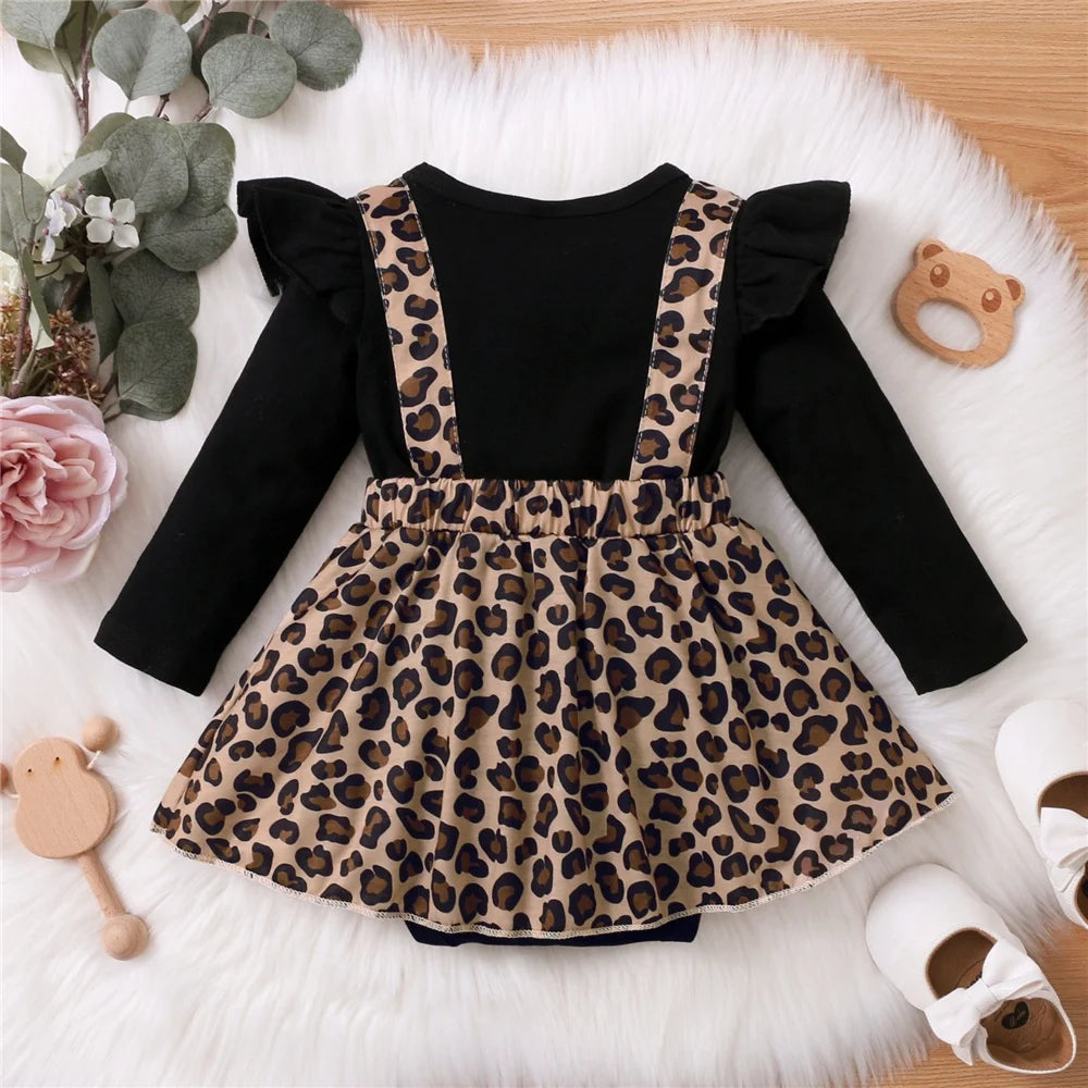 Newborn Baby Girl Leopard Print Romper Long Sleeve Dress