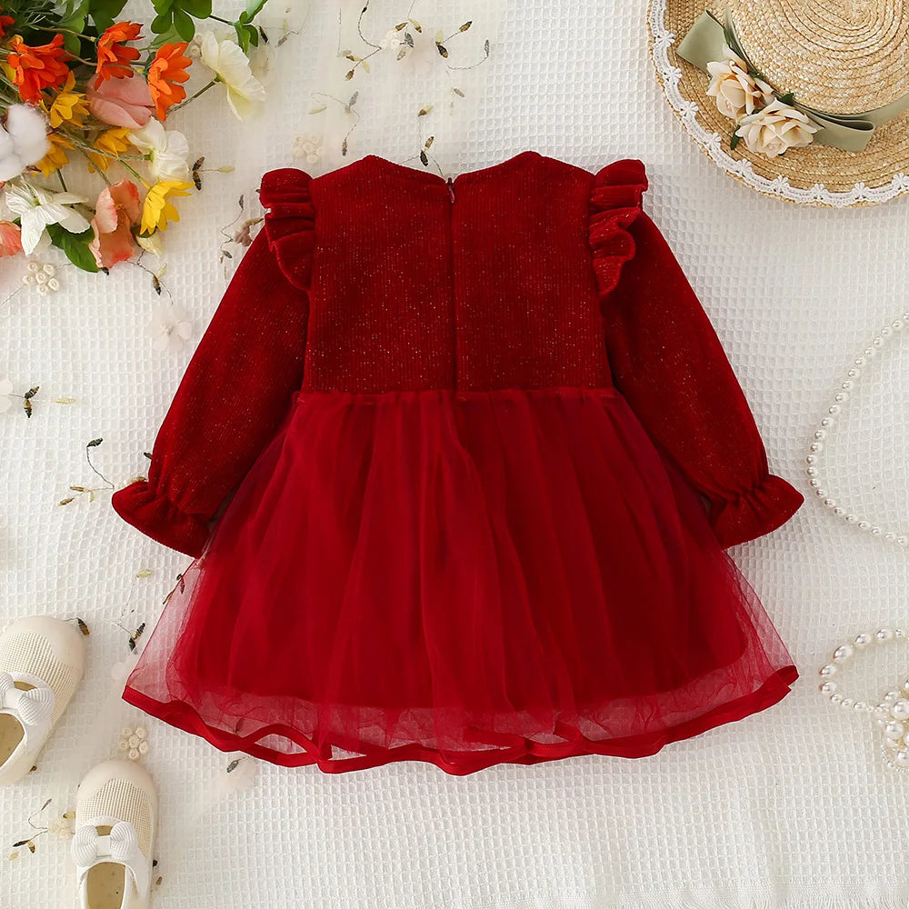 Long Sleeve Bow Princess Mesh Dress