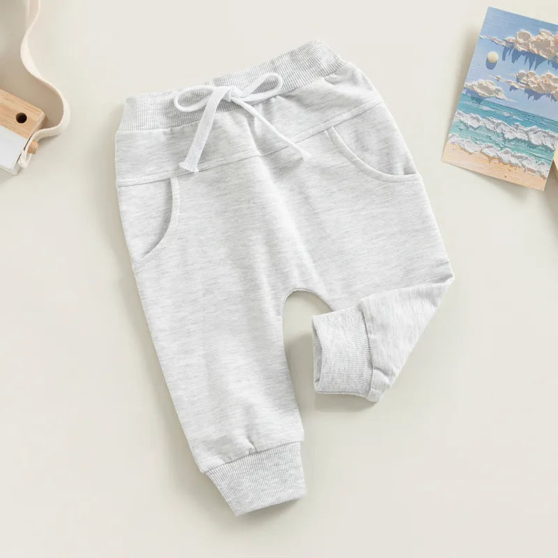 Baby Boys Sweatpant Elastic Waist Drawstring Solid Spring Fall Jogger Trousers with Pockets for Casual Daily