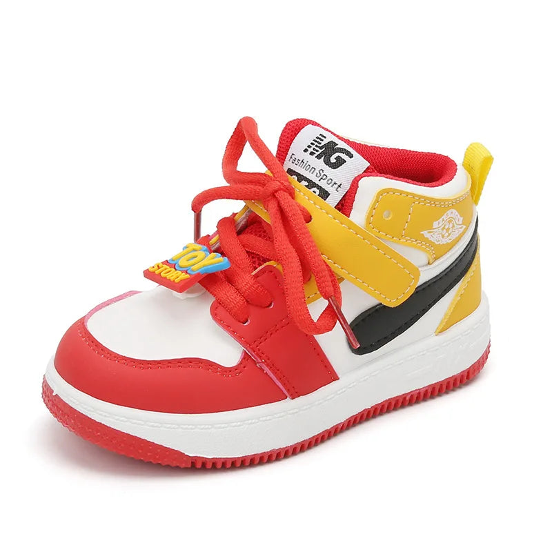 Children's sports shoes 2023 spring boys' leisure board shoes high top non-slip girls' basketball shoes soft soled baby shoes